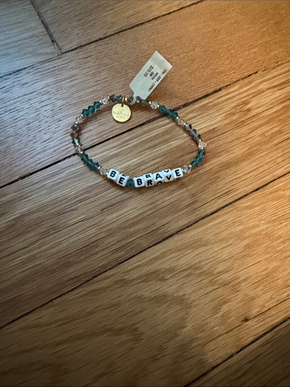 Be Brave Green Beaded Bracelet with Gold Charm